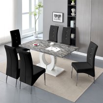 Halo Melange Marble Effect Dining Table 6 Vesta Black Chairs