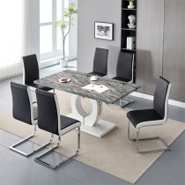 Halo Melange Marble Effect Dining Table 6 Symphony Black Chairs