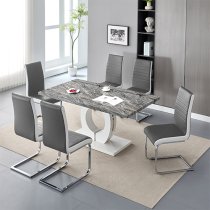 Halo Melange Marble Effect Dining Table 6 Symphony Grey Chairs