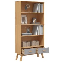 Dawlish Wooden Bookcase With 2 Drawers In Grey And Brown