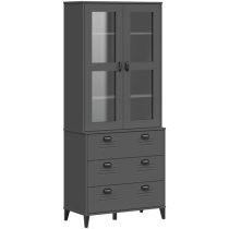 Widnes Wooden Display Cabinet With 3 Drawers In Anthracite Grey