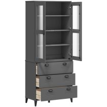 Widnes Wooden Display Cabinet With 3 Drawers In Anthracite Grey