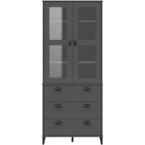 Widnes Wooden Display Cabinet With 3 Drawers In Anthracite Grey