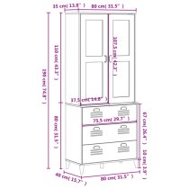 Widnes Wooden Display Cabinet With 3 Drawers In Anthracite Grey