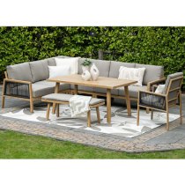 Declaw Corner Lounge Dining Set With Armchair In Light Teak