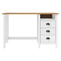 Kendal Wooden Laptop Desk With 3 Drawers In White And Natural