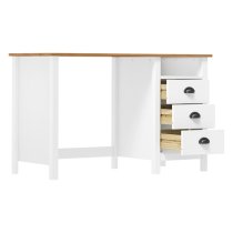 Kendal Wooden Laptop Desk With 3 Drawers In White And Natural