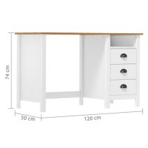 Kendal Wooden Laptop Desk With 3 Drawers In White And Natural