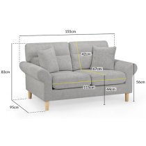 Folsom Fabric 2 Seater Sofa In Silver