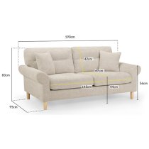 Folsom Fabric 3 Seater Sofa In Beige