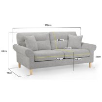 Folsom Fabric 3 Seater Sofa In Silver