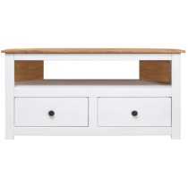 Bury Wooden TV Stand Corner With 2 Drawers In White And Brown