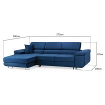 Torrez Plush Velvet Corner Sofa Bed Left Hand In Blue