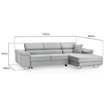 Torrez Plush Velvet Corner Sofa Bed Right Hand In Grey