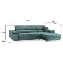 Torrez Plush Velvet Corner Sofa Bed Right Hand In Teal