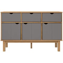 Harrow Wooden Sideboard With 3 Doors 3 Drawers In Grey Brown