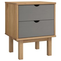 Harrow Wooden Bedside Cabinet With 2 Drawers In Grey Brown