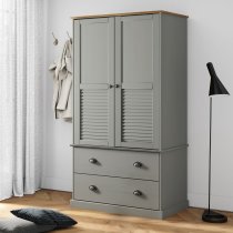 Vidor Wooden Wardrobe With 2 Doors 2 Drawers In Grey Brown