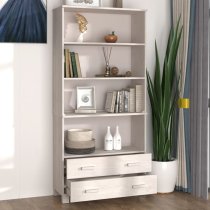 Hull Wooden Bookcase Wide With 2 Drawers In White