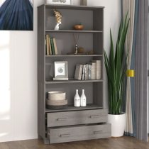 Hull Wooden Bookcase Wide With 2 Drawers In Light Grey