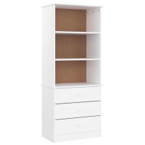 Akron Wooden Bookcase With 3 Drawers In White