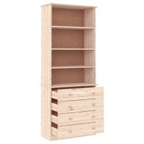 Akron Wooden Bookcase With 4 Drawers In Natural