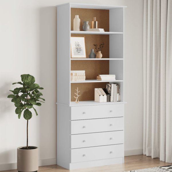 Akron Wooden Bookcase With 4 Drawers In White