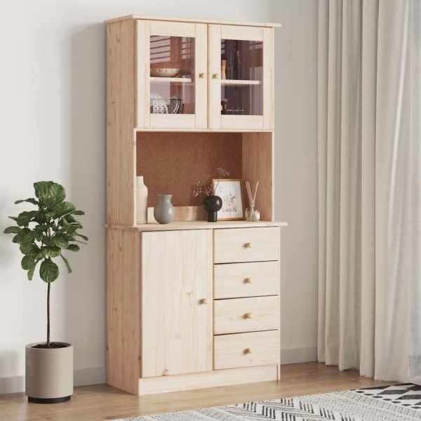 Akron Wooden Display Cabinet With 3 Doors 4 Drawers In Natural