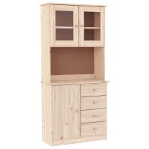 Akron Wooden Display Cabinet With 3 Doors 4 Drawers In Natural