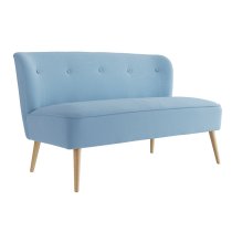 Beau Fabric 2 Seater Sofa With Wooden Legs In Blue