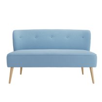 Beau Fabric 2 Seater Sofa With Wooden Legs In Blue