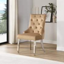 Imperial Velvet Button Back Dining Chair In Champagne