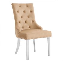 Imperial Velvet Button Back Dining Chair In Champagne