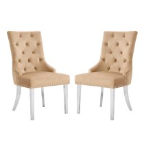 Imperial Champagne Velvet Button Back Dining Chairs In Pair