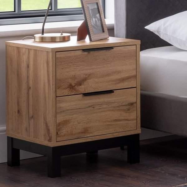 Baara Wooden Bedside Cabinet With 2 Drawers In Oak