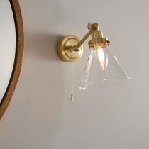 Faraday Clear Glass Shade Bathroom Wall Light In Satin Brass