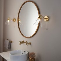 Faraday Clear Glass Shade Bathroom Wall Light In Satin Brass