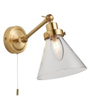 Faraday Clear Glass Shade Bathroom Wall Light In Satin Brass