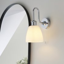 Afton Gloss Opal Glass Shade Bathroom Wall Light In Chrome