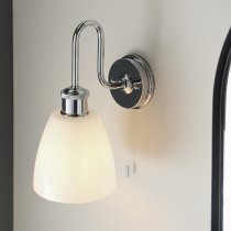 Afton Gloss Opal Glass Shade Bathroom Wall Light In Chrome