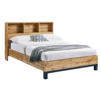 Baara Wooden Double Bed With Bookcase Headboard In Oak