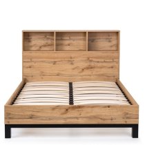 Baara Wooden Double Bed With Bookcase Headboard In Oak