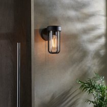 Adel Clear Glass Shade Outdoor Wall Light In Black