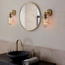 Adel Industrial Designer Caged Bathroom Wall Light In Brass