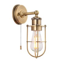 Adel Industrial Designer Caged Bathroom Wall Light In Brass