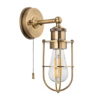 Adel Industrial Designer Caged Bathroom Wall Light In Brass