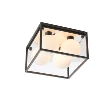 Adel Matt Opal Glass Shade Square Bathroom Flush Light In Black