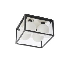 Adel Matt Opal Glass Shade Square Bathroom Flush Light In Black