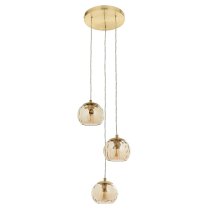 Dimple 3 Light Champagne Glass Shade Pendant Light In Brass