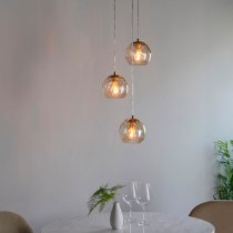 Dimple 3 Light Champagne Glass Shade Pendant Light In Brass